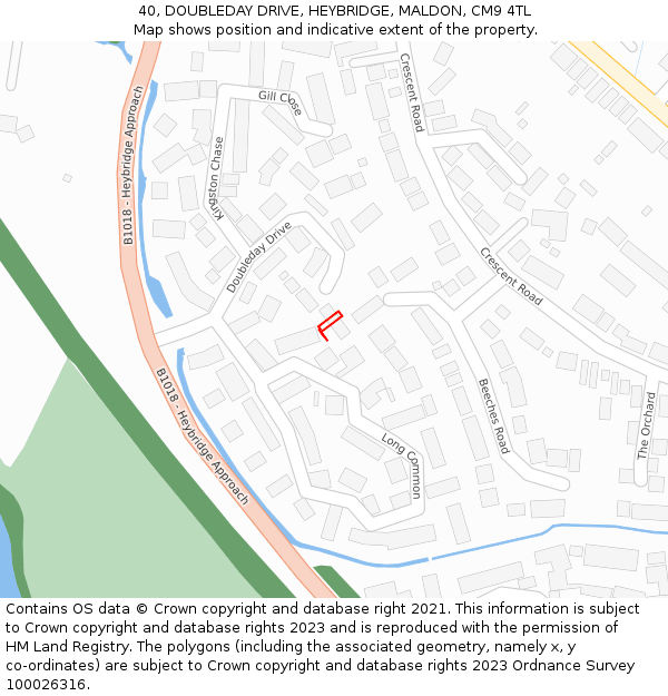 40, DOUBLEDAY DRIVE, HEYBRIDGE, MALDON, CM9 4TL: Location map and indicative extent of plot