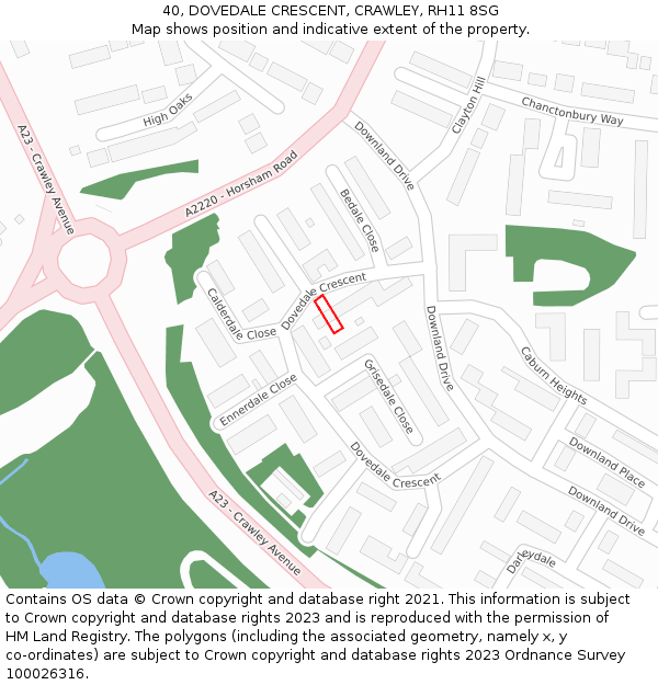 40, DOVEDALE CRESCENT, CRAWLEY, RH11 8SG: Location map and indicative extent of plot