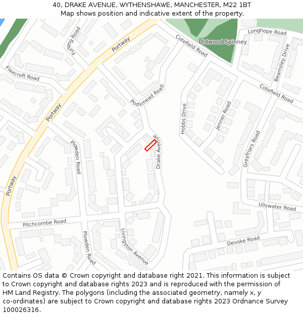 40, DRAKE AVENUE, WYTHENSHAWE, MANCHESTER, M22 1BT: Location map and indicative extent of plot
