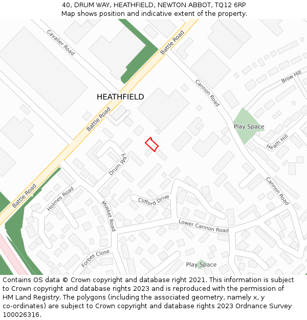 40, DRUM WAY, HEATHFIELD, NEWTON ABBOT, TQ12 6RP: Location map and indicative extent of plot