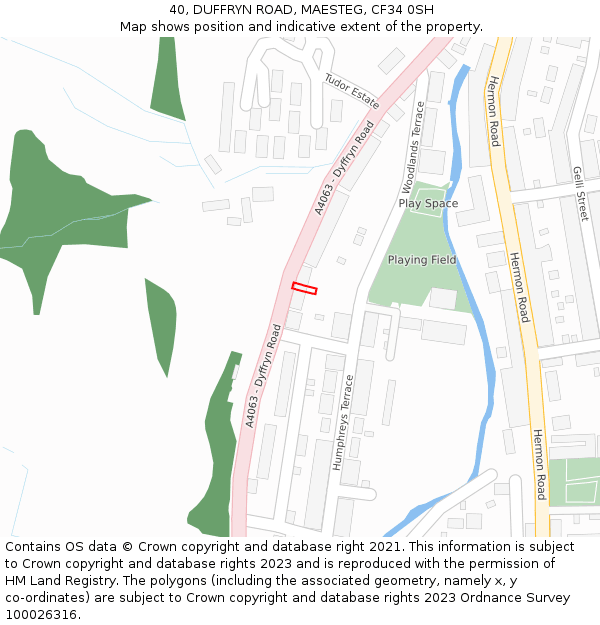 40, DUFFRYN ROAD, MAESTEG, CF34 0SH: Location map and indicative extent of plot
