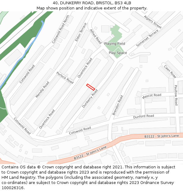 40, DUNKERRY ROAD, BRISTOL, BS3 4LB: Location map and indicative extent of plot