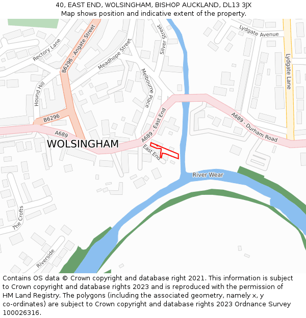 40, EAST END, WOLSINGHAM, BISHOP AUCKLAND, DL13 3JX: Location map and indicative extent of plot