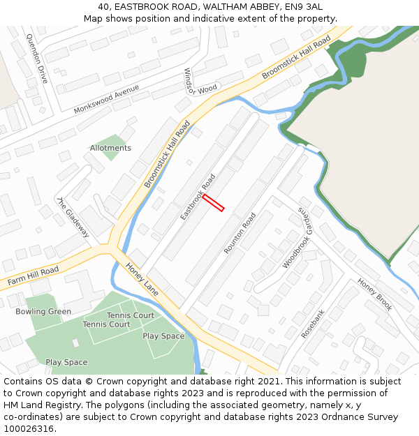 40, EASTBROOK ROAD, WALTHAM ABBEY, EN9 3AL: Location map and indicative extent of plot
