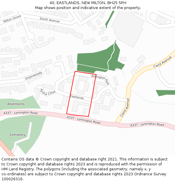40, EASTLANDS, NEW MILTON, BH25 5PH: Location map and indicative extent of plot