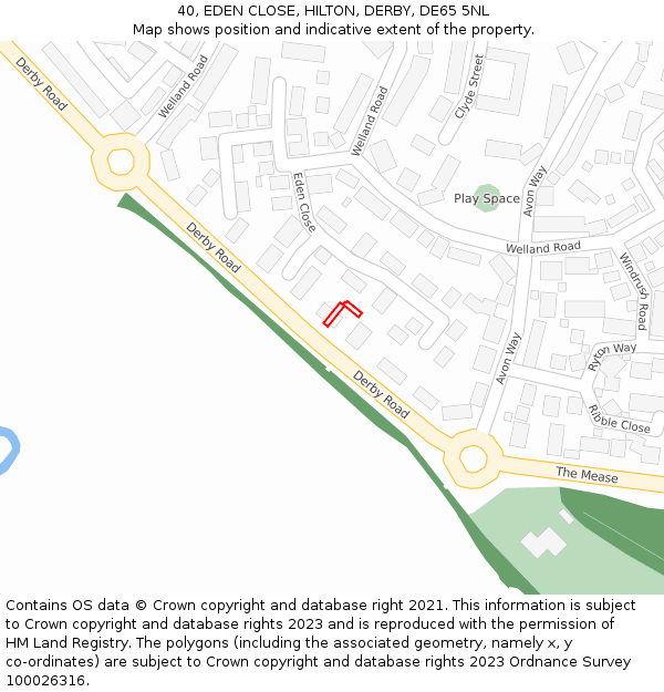 40, EDEN CLOSE, HILTON, DERBY, DE65 5NL: Location map and indicative extent of plot
