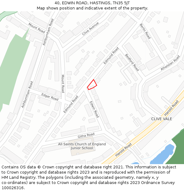 40, EDWIN ROAD, HASTINGS, TN35 5JT: Location map and indicative extent of plot