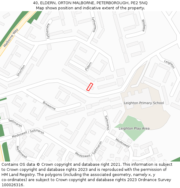 40, ELDERN, ORTON MALBORNE, PETERBOROUGH, PE2 5NQ: Location map and indicative extent of plot
