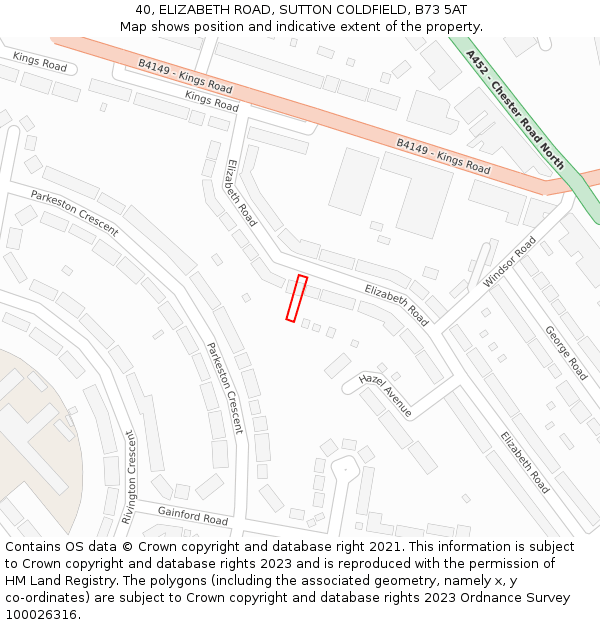 40, ELIZABETH ROAD, SUTTON COLDFIELD, B73 5AT: Location map and indicative extent of plot
