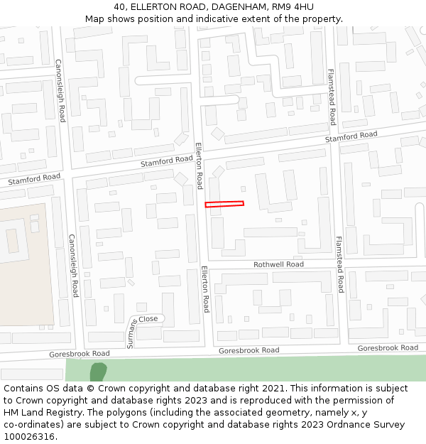 40, ELLERTON ROAD, DAGENHAM, RM9 4HU: Location map and indicative extent of plot