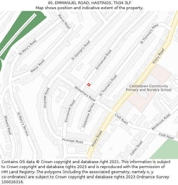 40, EMMANUEL ROAD, HASTINGS, TN34 3LF: Location map and indicative extent of plot