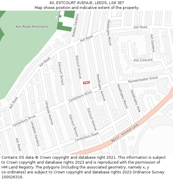 40, ESTCOURT AVENUE, LEEDS, LS6 3ET: Location map and indicative extent of plot