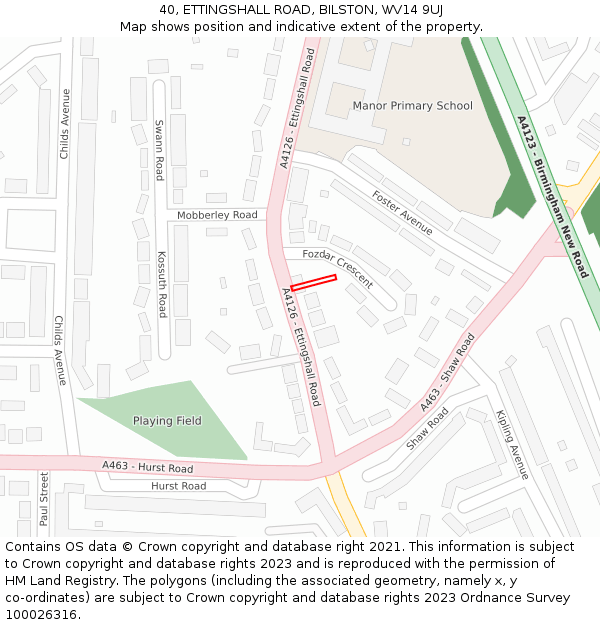 40, ETTINGSHALL ROAD, BILSTON, WV14 9UJ: Location map and indicative extent of plot