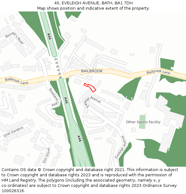 40, EVELEIGH AVENUE, BATH, BA1 7DH: Location map and indicative extent of plot