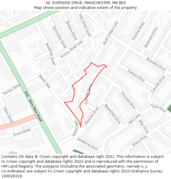 40, EVERSIDE DRIVE, MANCHESTER, M8 8ES: Location map and indicative extent of plot