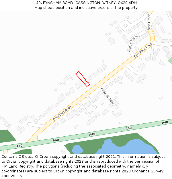 40, EYNSHAM ROAD, CASSINGTON, WITNEY, OX29 4DH: Location map and indicative extent of plot