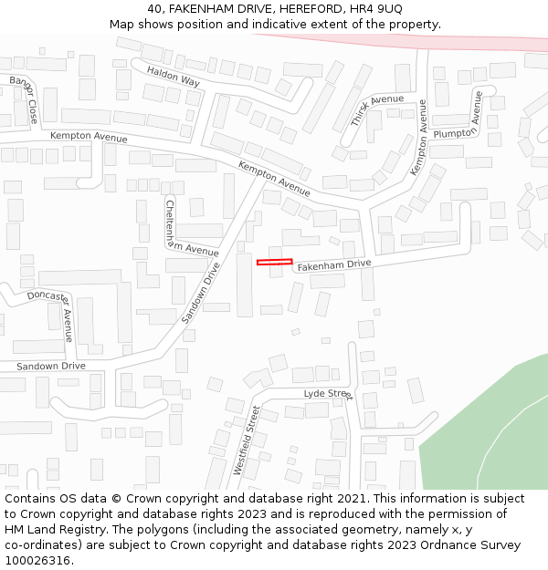40, FAKENHAM DRIVE, HEREFORD, HR4 9UQ: Location map and indicative extent of plot