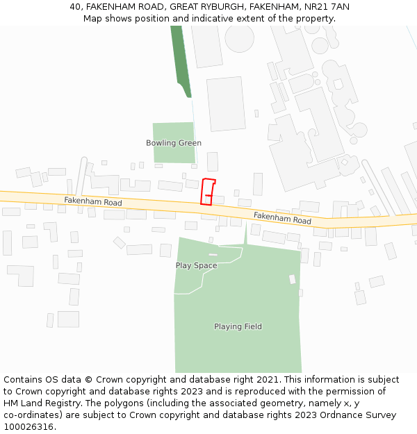 40, FAKENHAM ROAD, GREAT RYBURGH, FAKENHAM, NR21 7AN: Location map and indicative extent of plot