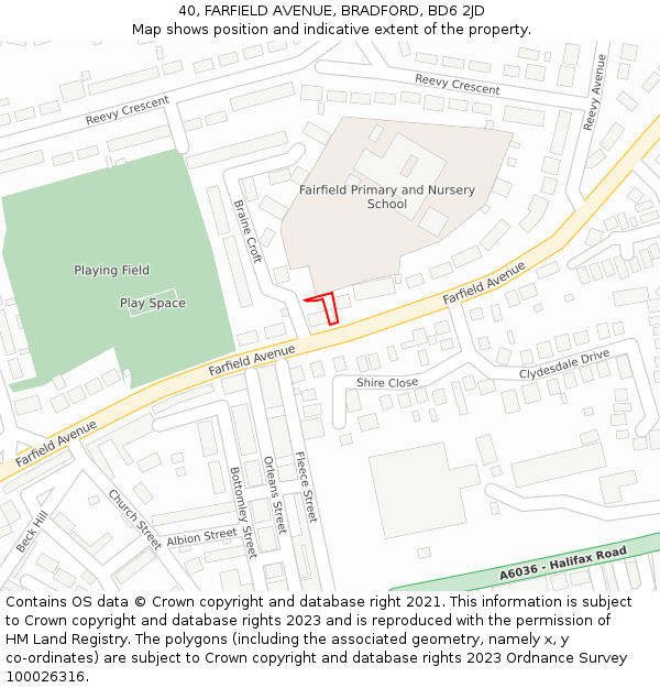 40, FARFIELD AVENUE, BRADFORD, BD6 2JD: Location map and indicative extent of plot
