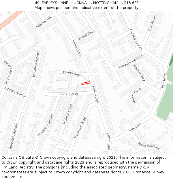 40, FARLEYS LANE, HUCKNALL, NOTTINGHAM, NG15 6EF: Location map and indicative extent of plot