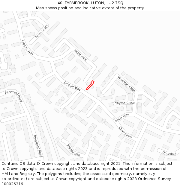 40, FARMBROOK, LUTON, LU2 7SQ: Location map and indicative extent of plot