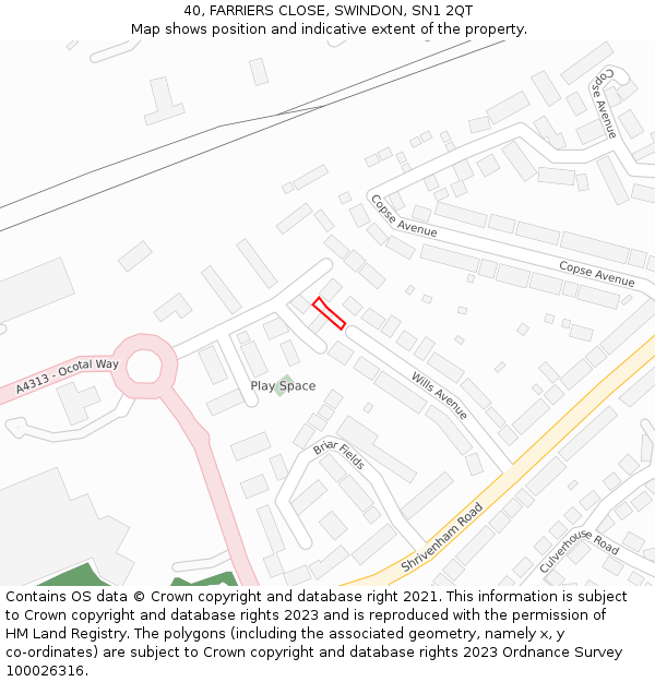 40, FARRIERS CLOSE, SWINDON, SN1 2QT: Location map and indicative extent of plot
