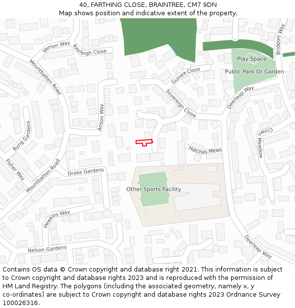 40, FARTHING CLOSE, BRAINTREE, CM7 9DN: Location map and indicative extent of plot