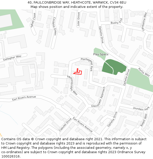 40, FAULCONBRIDGE WAY, HEATHCOTE, WARWICK, CV34 6EU: Location map and indicative extent of plot