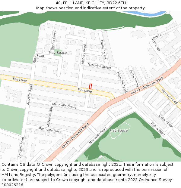 40, FELL LANE, KEIGHLEY, BD22 6EH: Location map and indicative extent of plot