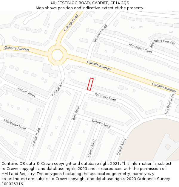 40, FESTINIOG ROAD, CARDIFF, CF14 2QS: Location map and indicative extent of plot