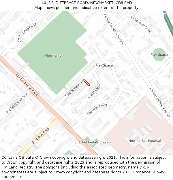 40, FIELD TERRACE ROAD, NEWMARKET, CB8 0AD: Location map and indicative extent of plot