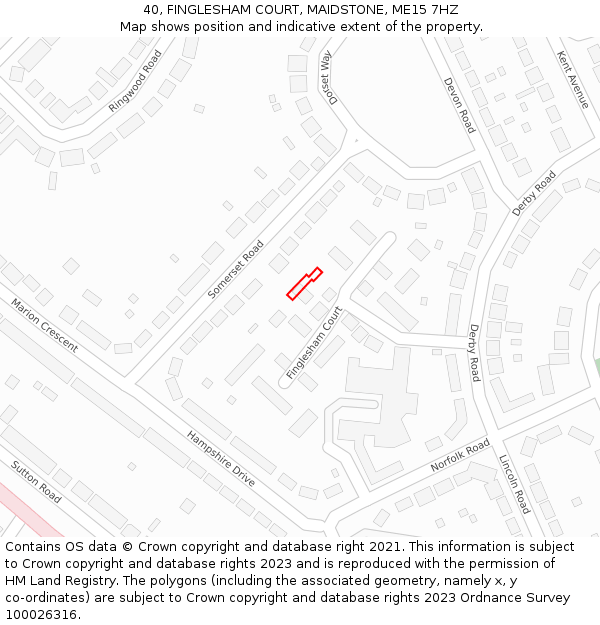 40, FINGLESHAM COURT, MAIDSTONE, ME15 7HZ: Location map and indicative extent of plot