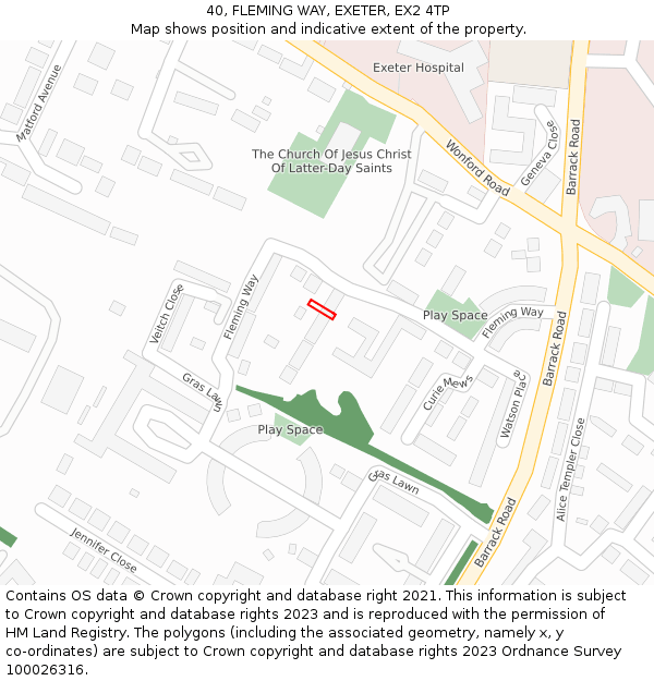 40, FLEMING WAY, EXETER, EX2 4TP: Location map and indicative extent of plot