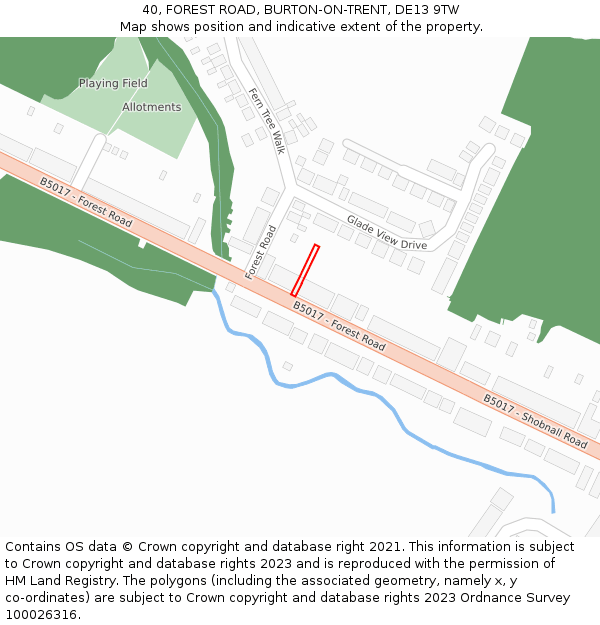 40, FOREST ROAD, BURTON-ON-TRENT, DE13 9TW: Location map and indicative extent of plot