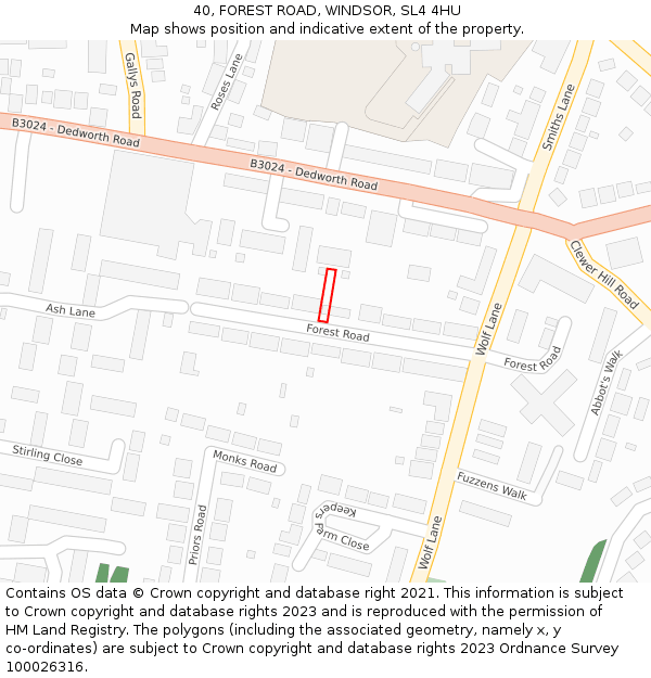 40, FOREST ROAD, WINDSOR, SL4 4HU: Location map and indicative extent of plot