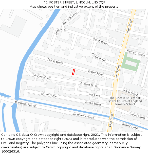 40, FOSTER STREET, LINCOLN, LN5 7QF: Location map and indicative extent of plot