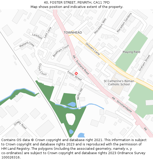 40, FOSTER STREET, PENRITH, CA11 7PD: Location map and indicative extent of plot