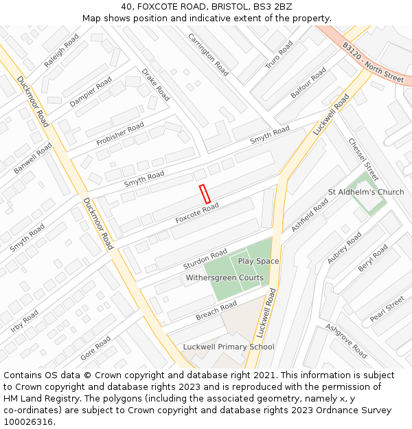 40, FOXCOTE ROAD, BRISTOL, BS3 2BZ: Location map and indicative extent of plot
