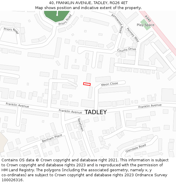 40, FRANKLIN AVENUE, TADLEY, RG26 4ET: Location map and indicative extent of plot