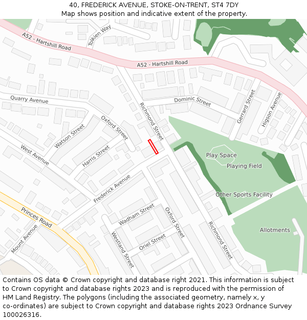 40, FREDERICK AVENUE, STOKE-ON-TRENT, ST4 7DY: Location map and indicative extent of plot