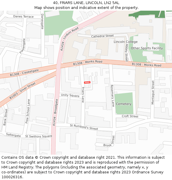 40, FRIARS LANE, LINCOLN, LN2 5AL: Location map and indicative extent of plot
