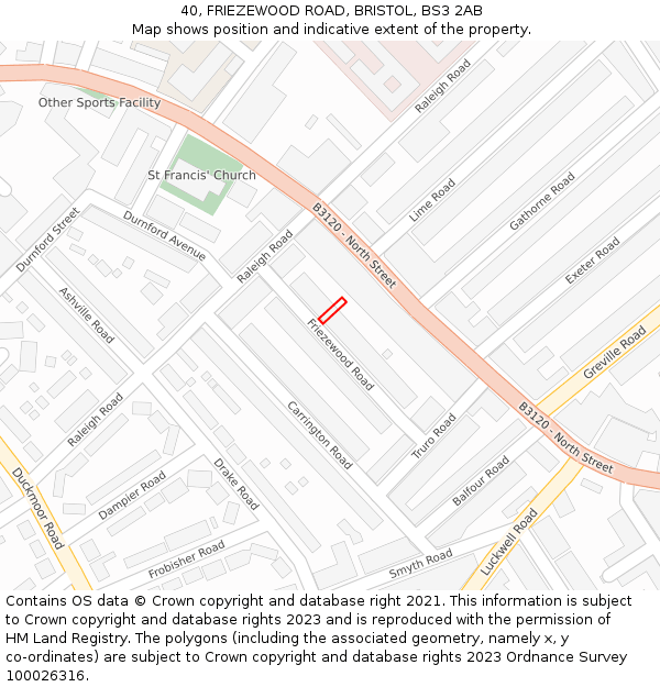 40, FRIEZEWOOD ROAD, BRISTOL, BS3 2AB: Location map and indicative extent of plot