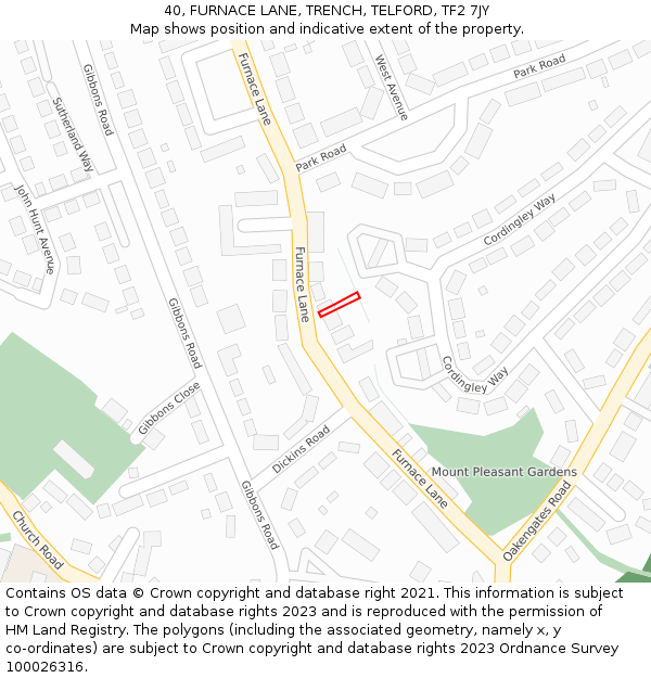 40, FURNACE LANE, TRENCH, TELFORD, TF2 7JY: Location map and indicative extent of plot