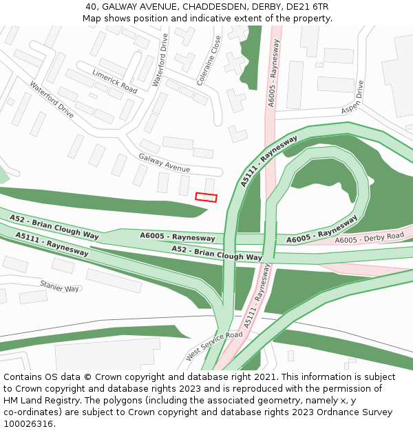 40, GALWAY AVENUE, CHADDESDEN, DERBY, DE21 6TR: Location map and indicative extent of plot