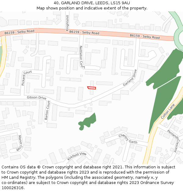 40, GARLAND DRIVE, LEEDS, LS15 9AU: Location map and indicative extent of plot