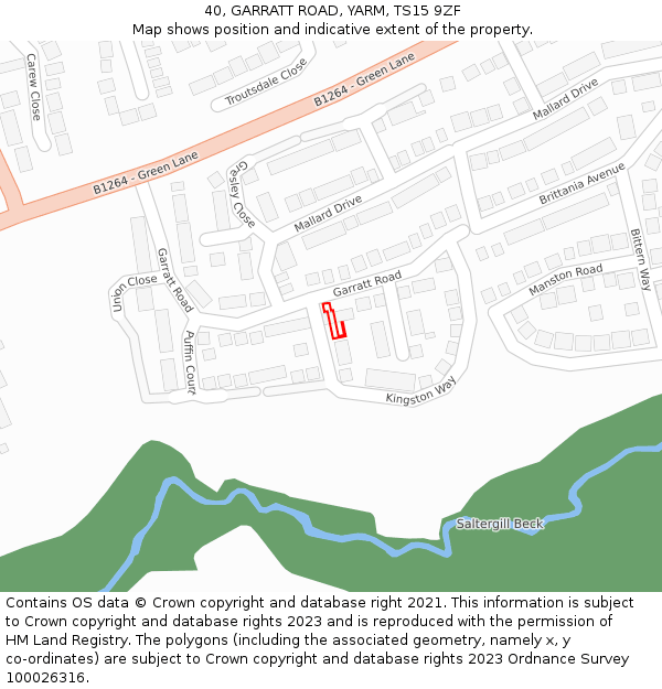 40, GARRATT ROAD, YARM, TS15 9ZF: Location map and indicative extent of plot