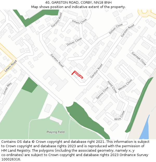 40, GARSTON ROAD, CORBY, NN18 8NH: Location map and indicative extent of plot