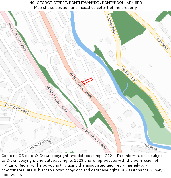 40, GEORGE STREET, PONTNEWYNYDD, PONTYPOOL, NP4 8PB: Location map and indicative extent of plot