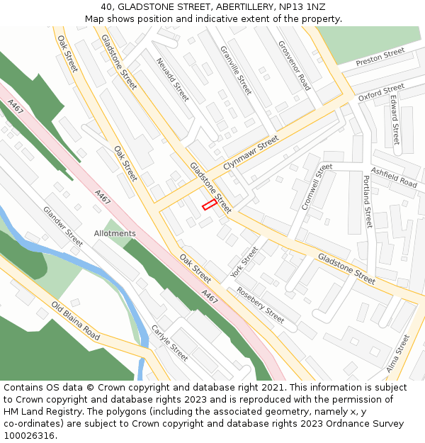 40, GLADSTONE STREET, ABERTILLERY, NP13 1NZ: Location map and indicative extent of plot
