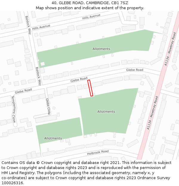 40, GLEBE ROAD, CAMBRIDGE, CB1 7SZ: Location map and indicative extent of plot